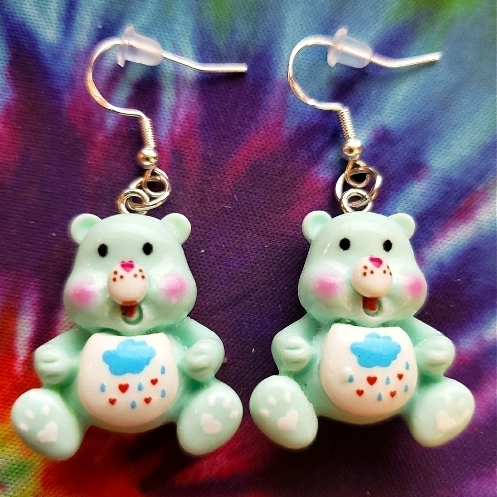 HANDMADE Blue Teddy Bear earrings